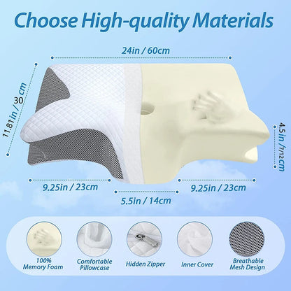 Memory Foam Cervical Pillow, 2 in 1 Ergonomic Contour Orthopedic Pillow for Neck Pain.