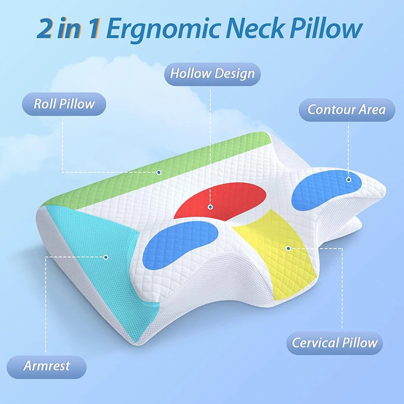 Memory Foam Cervical Pillow, 2 in 1 Ergonomic Contour Orthopedic Pillow for Neck Pain.