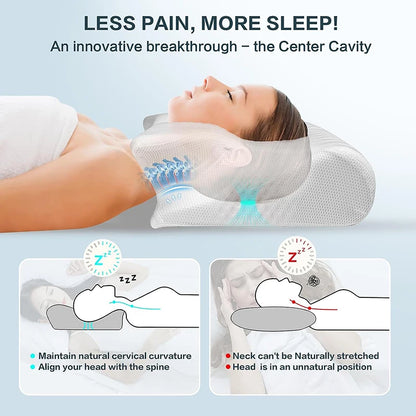 Memory Foam Cervical Pillow, 2 in 1 Ergonomic Contour Orthopedic Pillow for Neck Pain.